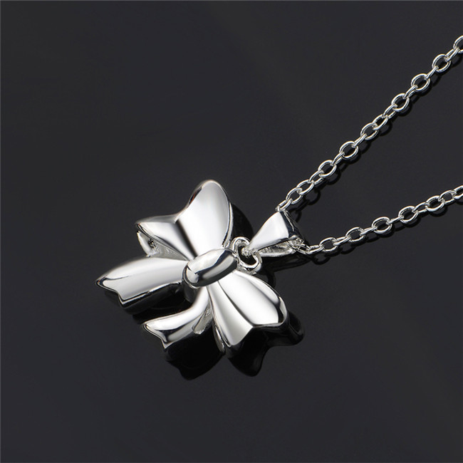 Free shipping women's Smooth butterfly knot pendant necklace sterling silver plated necklace STSN619,hot sale fashion 925 silver necklace