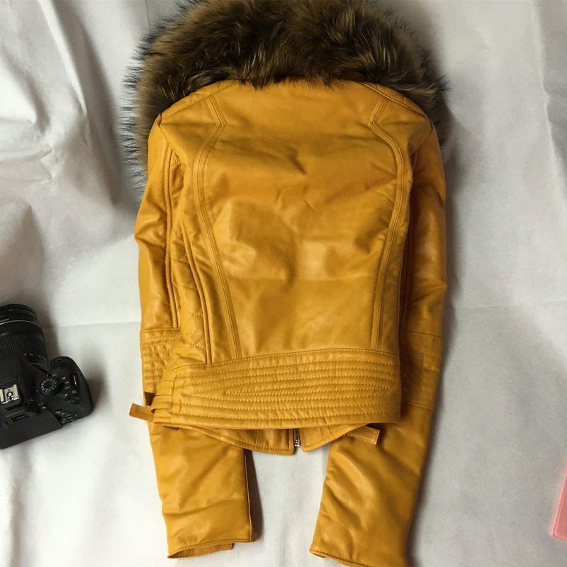 Wholesale-2016 fashion new style genuine leather jacket with big raccoon dog wool women's sheep skin real leather coat for female