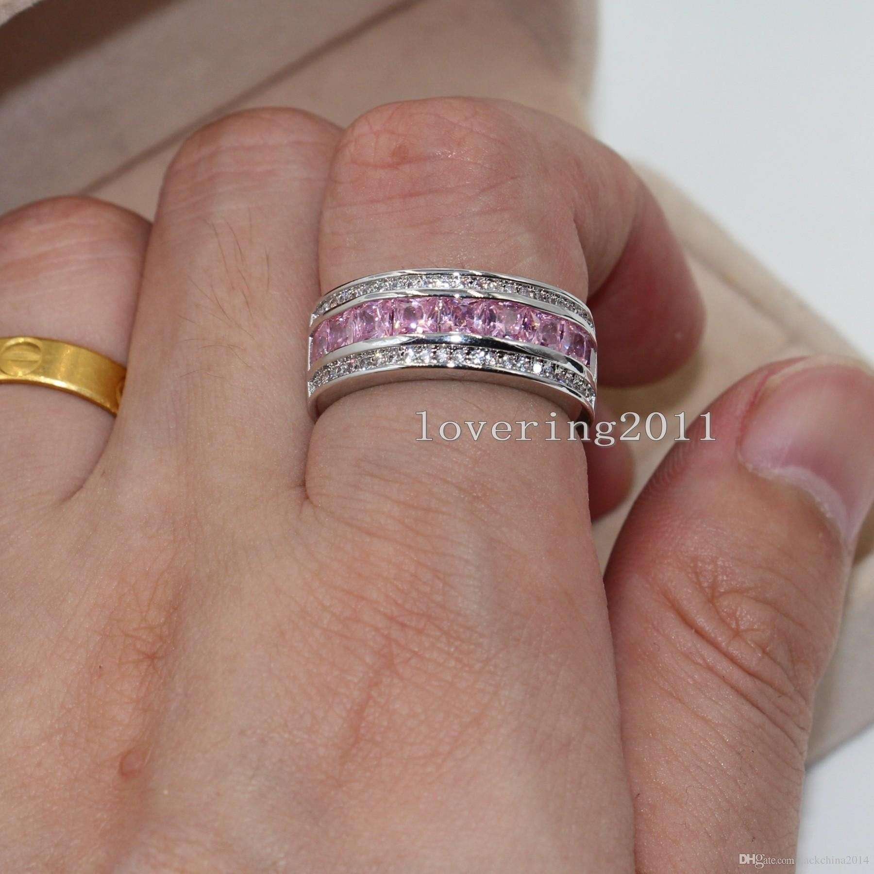 Princess CUT Luxury Nice Pink Sapphire Diamonique 10KT White Gold Filled Women Simulated Diamond Wedding Engagement pandora Ring gift Sz5-11