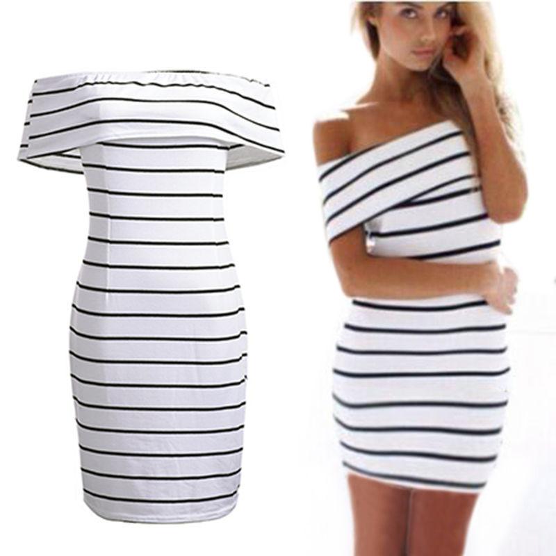 Summer Women Sexy Mini Strapless Bodycon Dress Party Club Striped Print Dress For Women