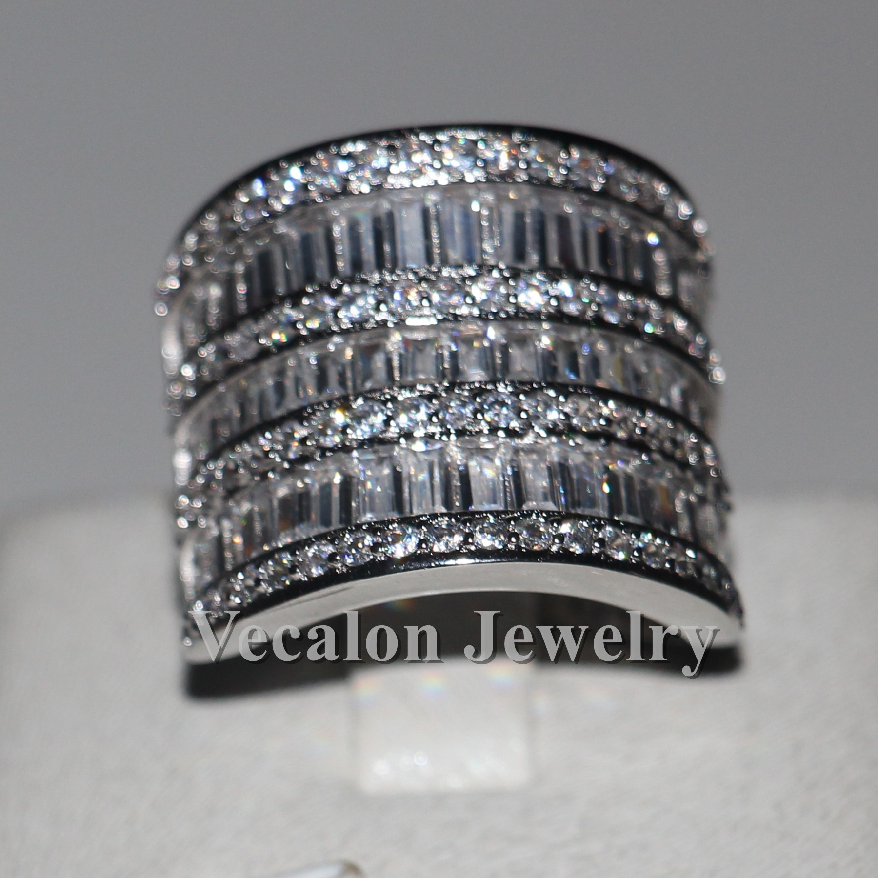 Vecalon Big ring Women Jewelry Full princess cut Simulated diamond Cz 925 Sterling Silver Engagement wedding Band ring for women