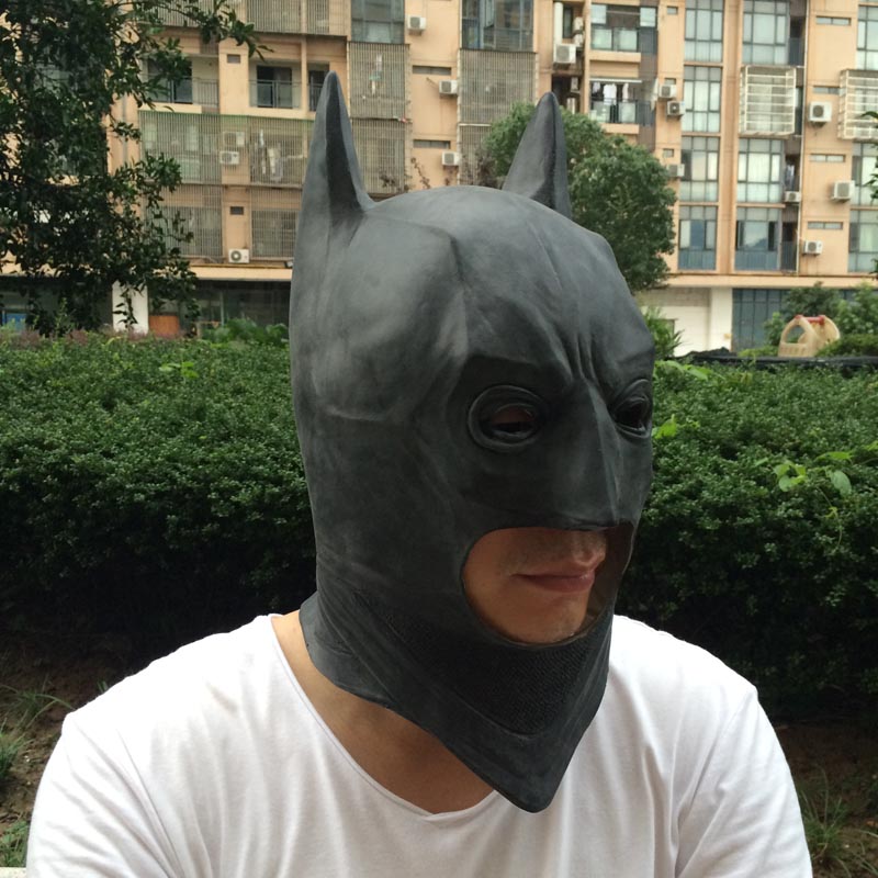 on Cosplay Batman Masks Dark Knight Adult Full Head Batman Latex Mask Hood Silicone Halloween Party Black Mask per Hero Co4292921