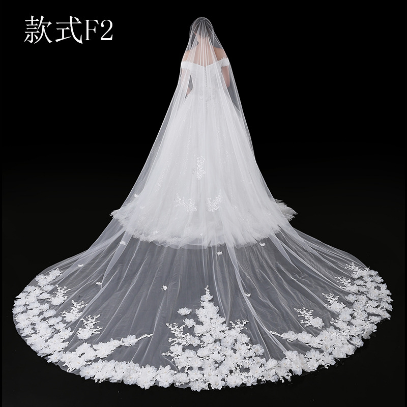 Cathedral Bridal Veils For Wedding Dress Bridal Gown 3D Flowers Soft Tulle White Ivory Tulle One Layer With Comb 5 Meters In Stock