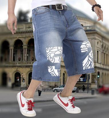 Wholesale-Baggy Mens Blue Jeans Hip Hop Loose Jeans Men Baggy Denim Breeches Shorts Jeans For Men Summer Men's Capris Big Plus Size
