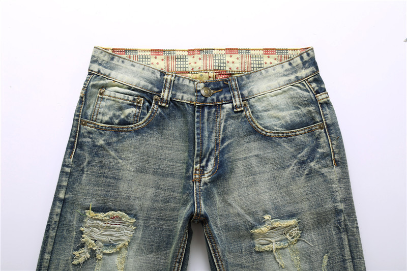 2016 men's new hole retro jeans worn Denim,denim trousers fashion men straight jeans stitching multi hole and the wind wash jeans 28-42