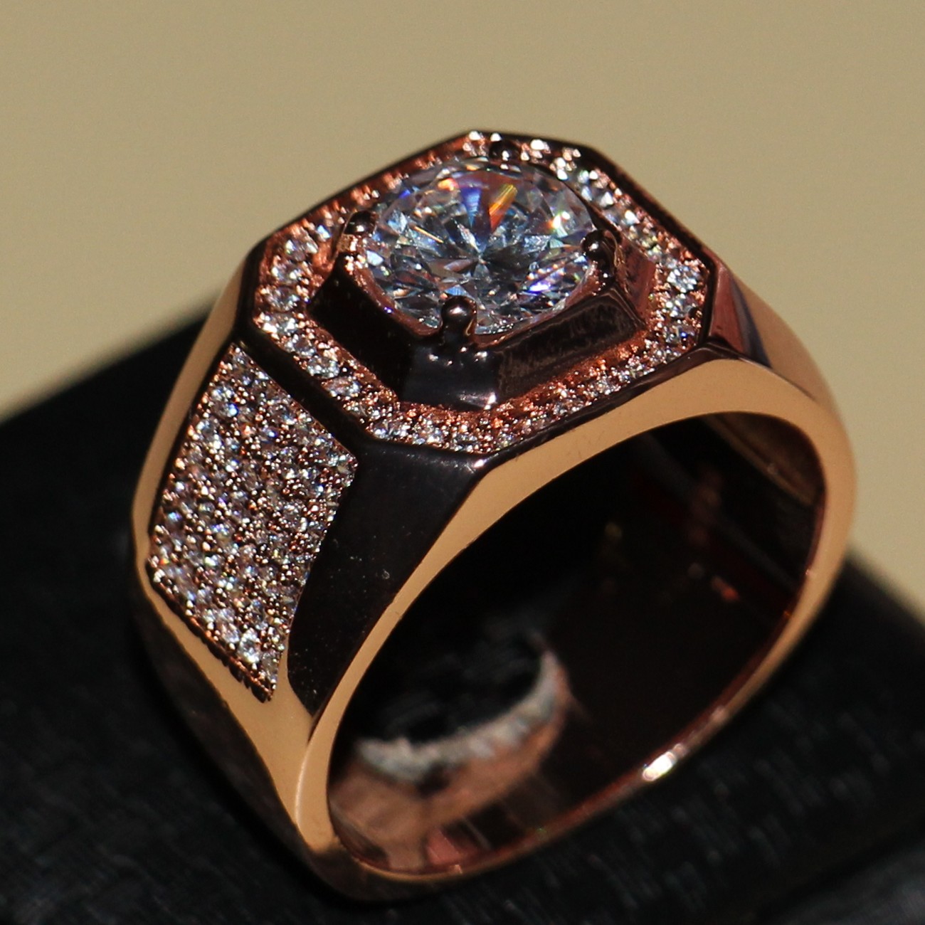 2024 Men's 8MM Topaz Sterg Sier Rose Gold CZ Dia Ring - Love Gift