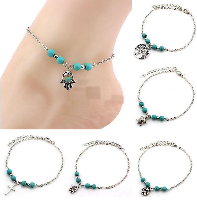6 Styles Bohemian Turquoise Anklets Women Beach Foot Chains Cross Tree Turtles Conch Fatima's Hand Anklet For Ladies Fashion Jewelry
6 Styles Bohemian Turquoise Anklets Women Beach Foot Chains Cross Tree Turtles Conch Fatima's Hand Anklet For Ladies Fashion Jewelry
