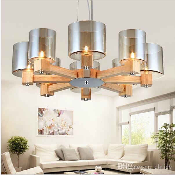 Creative modern OAK pendant light for living room dining room lampadario moderno wood glass led pendant lamp fixtures home lighting