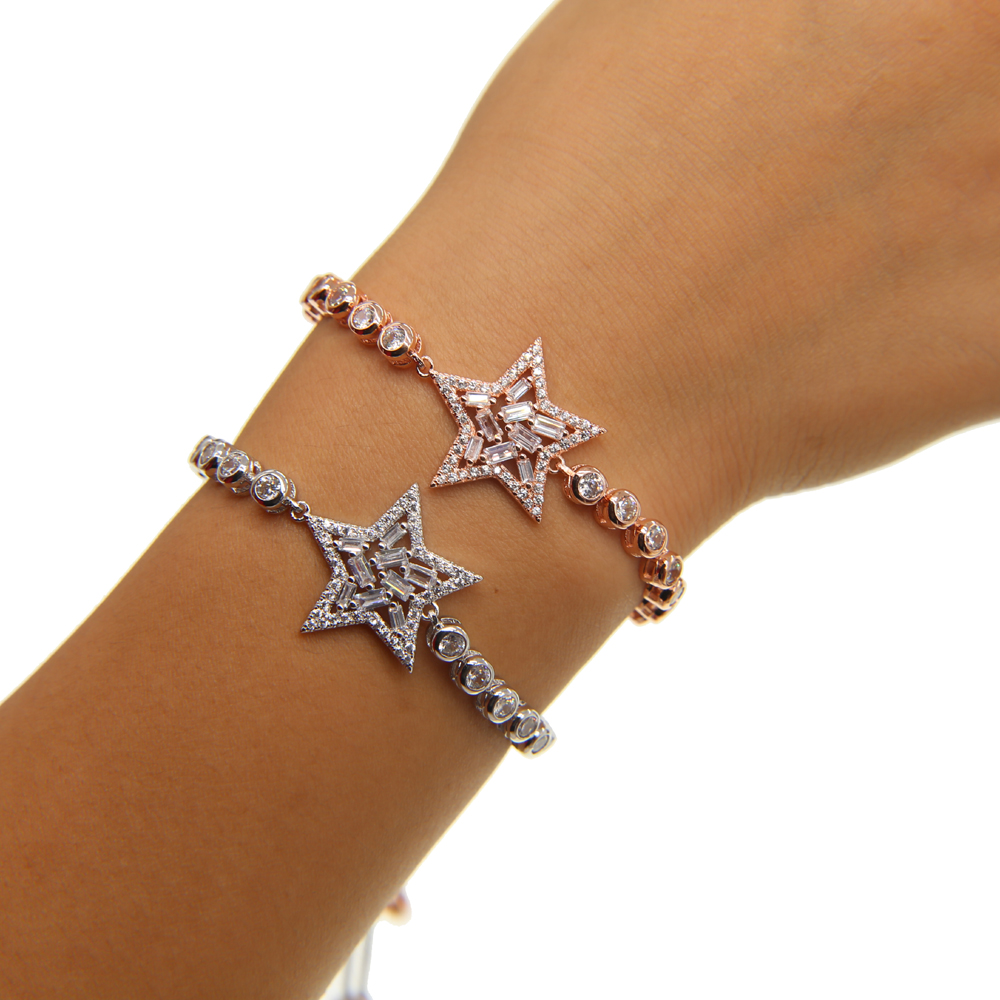 luxury fashion jewelry 2017 new baguette cubic zirconia star charm for christmas gift CZ tennis fashion sparking bracelet