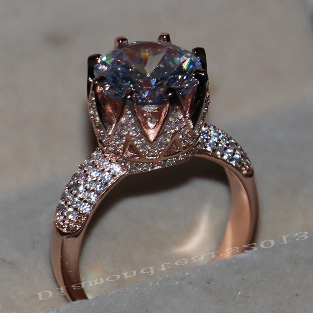 Sterg Sier White Topaz Solitaire Crown Band Ring for Women - 8ct 11mm Simulated Dia Wedding Band, Size 5-11