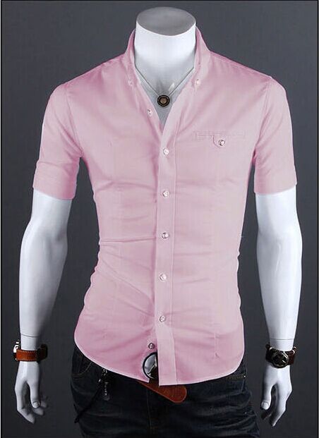 Wholesale-Camisa masculina 2016 men's solid shirt short sleeve 8colors fashion casual shirts camisas social men clothing M-XXXL HY943