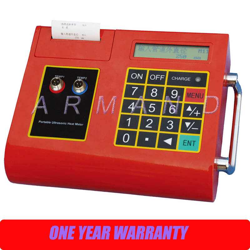 Portable Ultrasonic flow meter with Temperature/Heat Meter TUC-2000E built-in Printer Digital Liquid Flowmeter TM-1 Transducer