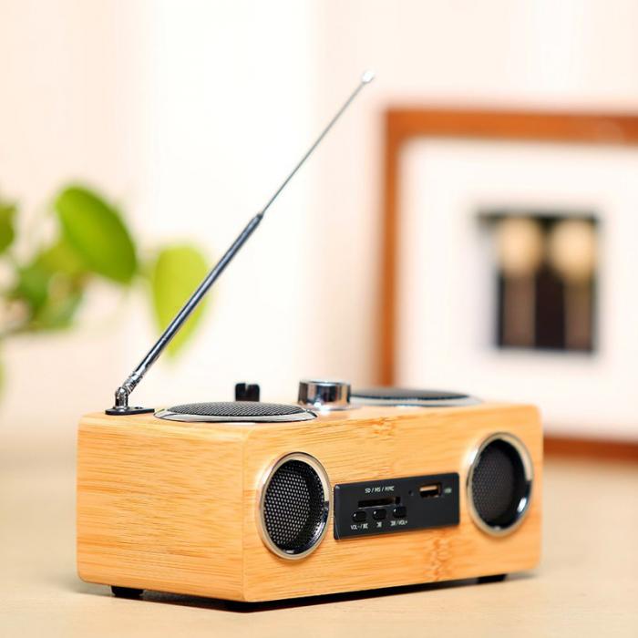 Wireless Bluetooth Multifunctional Bamboo Portable Speaker Bamboo Wood Boombox TF/USB Card Speaker FM Radio with Remote Control MP3 player