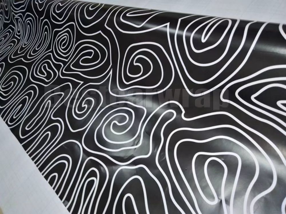 Black white Circle style Camoufalge Vinyl For Car Wrap Film With air bubble free CAMO film for Truck / boat graphics Foil 1.52X30M (5x98ft)