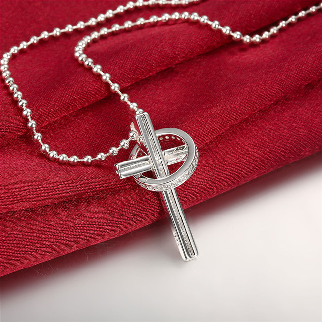 Cheap Dielectric ring cross pendant necklace white gemstone sterling silver necklace STSN316,fashion 925 silver necklace factory direct sale