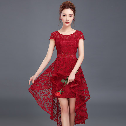 Romantic Lace High Low Bridesmaid Dress Lace Up Purple 2017 Elegant Party Dress Short Front Long Back