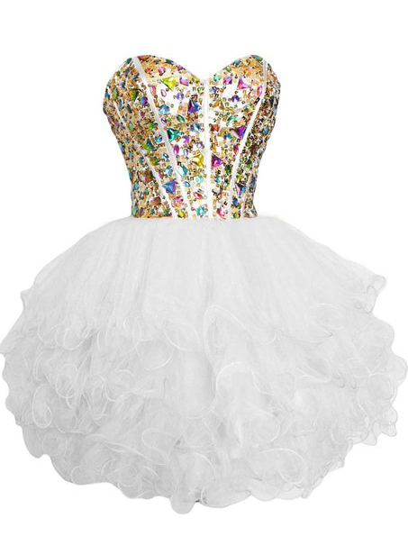 Beaded Crystal Organza Homecoming Dress With Ruffles 2020 Sweetheart Ball Gown Party Dress Knee Length Prom Gowns