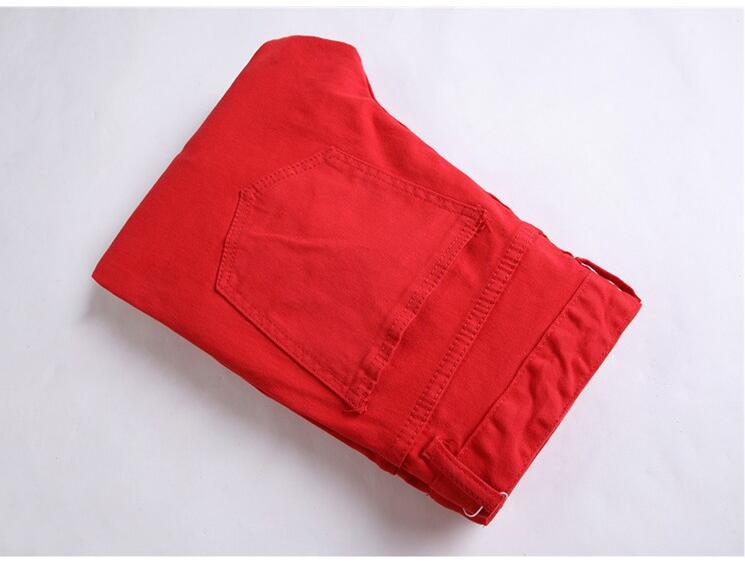2016 New Red Ripped Knee Hole Club Jeans Men Famous Brand Slim Fit Cut Destroyed Torn Jean Pants For Male Homme