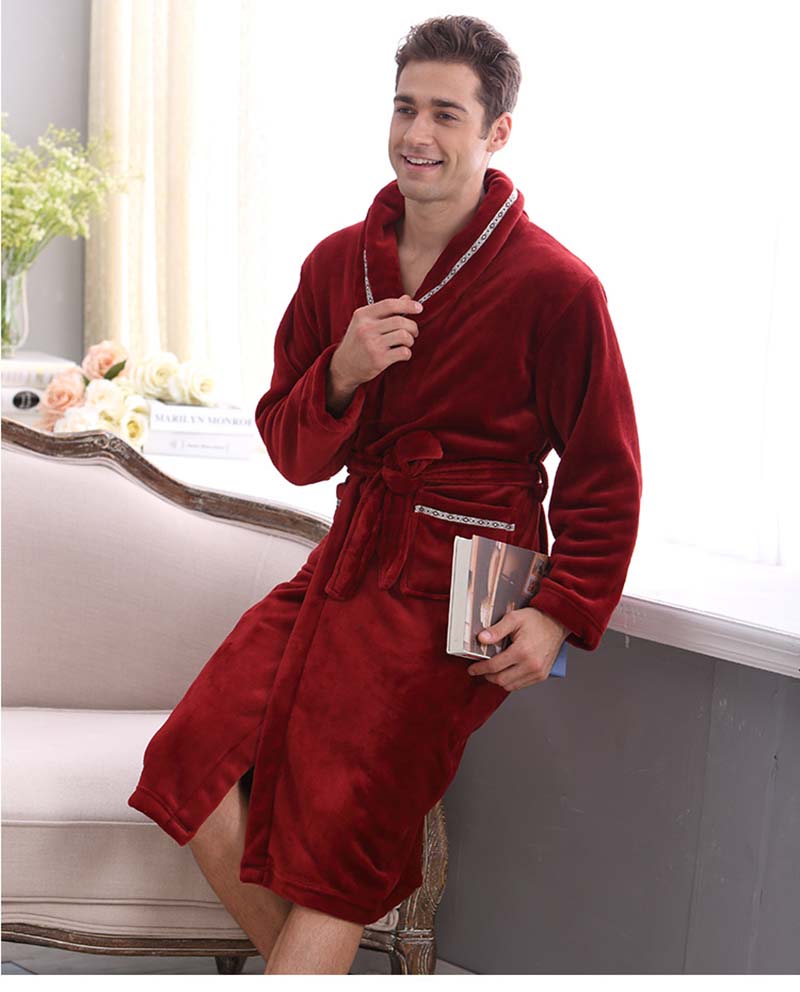 Wholesale-Autumn and winter coral fleece velvet bathrobe robe thickening flannel robe bathrobes men lounge sleepwear bathrobes male