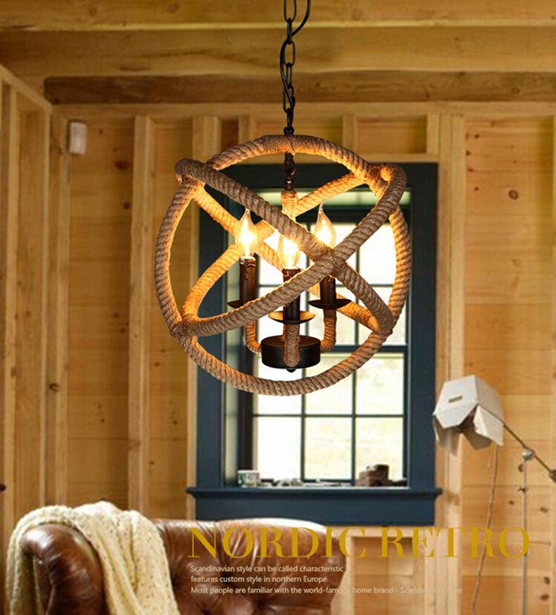 Loft Style Nordic Retro Hanglamp Creative Pastoral Clothing Store Coffee Hall Rope Chandelier Vintage Industrial Lighting