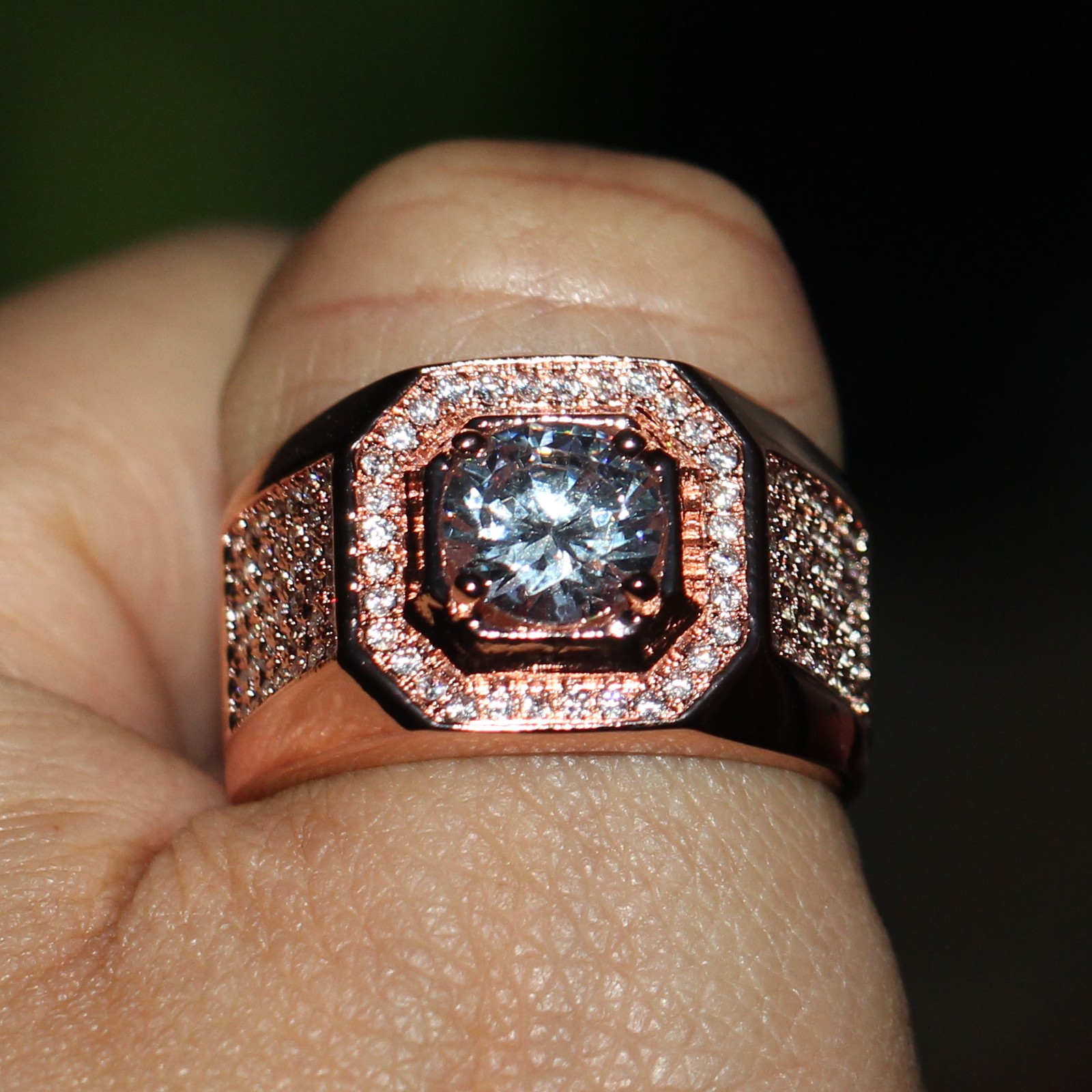 2024 Men's 8MM Topaz Sterg Sier Rose Gold CZ Dia Ring - Love Gift