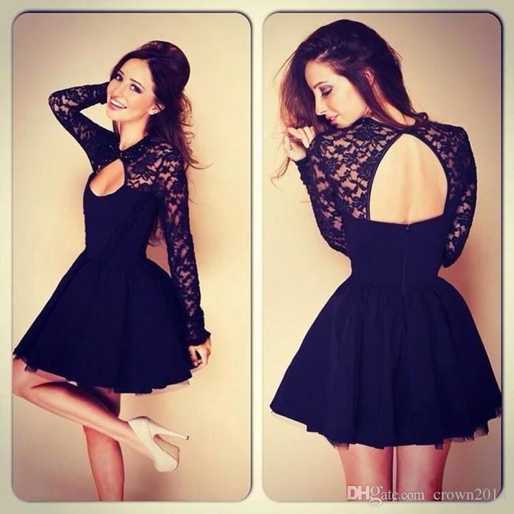 Cheap Black Lace Sexy Sheer Evening Dresses Hollow Back Short Party Prom Dresses with Long Sleeves Real Sample Cocktail Party dress
Cheap Black Lace Sexy Sheer Evening Dresses Hollow Back Short Party Prom Dresses with Long Sleeves Real Sample Cocktail Party dress