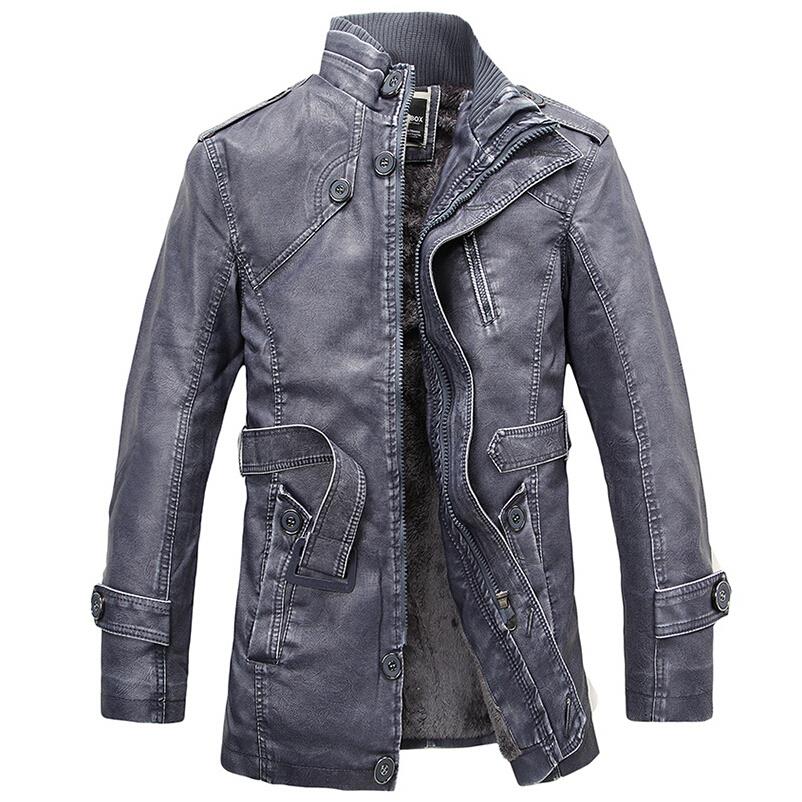 Men's Leather Jackets: PU Wool Stand Collar Coats, Motocycle Overcoats B4