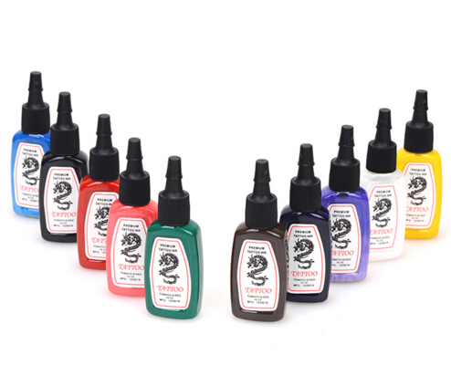10 Colors/Bottles Tattoo Ink Pigment Set Kits for Body Art Tattoo 15ml 1/2 OZ Professinal Beauty Makeup Tattoo Inks Free Shipping