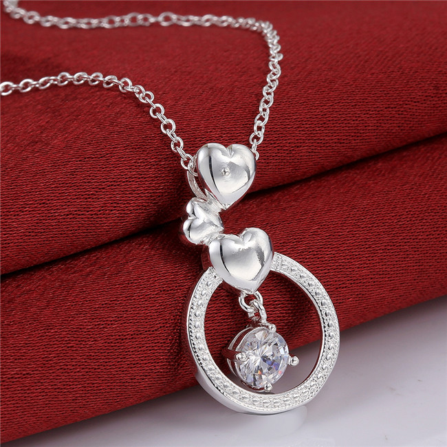 Best gift women's round rings pendant necklace white gemstone sterling silver plate necklace STSN691,brand new fashion 925 silver necklace