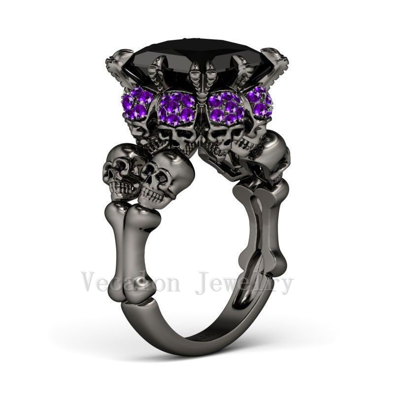 Vecalon Antique Skull Jewelry 3ct Black Simulated Diamond Wedding Band Ring Set for Women Black Gold Filled Female Finger ring, Slivery;golden
Vecalon Antique Skull Jewelry 3ct Black Simulated Diamond Wedding Band Ring Set for Women Black Gold Filled Female Finger ring, Slivery;golden