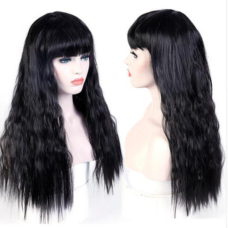 Women's Long Black Synthetic Water wave cosplay wig for good life