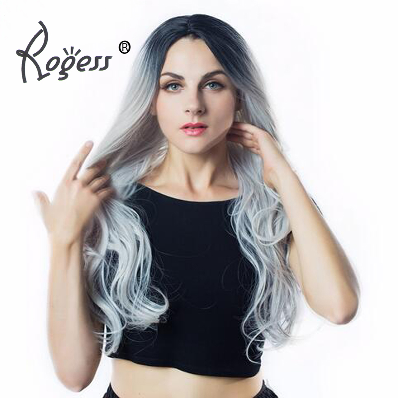 Long Hair Wigs High Density Temperature Swiss Hair Synthetic Wigs Ombre Grey Color Cosplay Wigs For Black/White Women