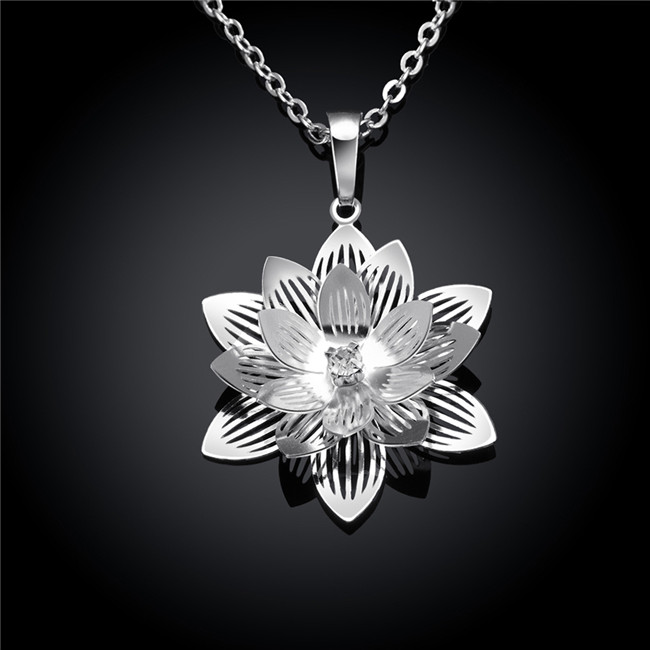 New women's Lotus flower shape Pendant Necklace white gemstone sterling silver plated necklace STSN735,hot sale fashion 925 silver necklace