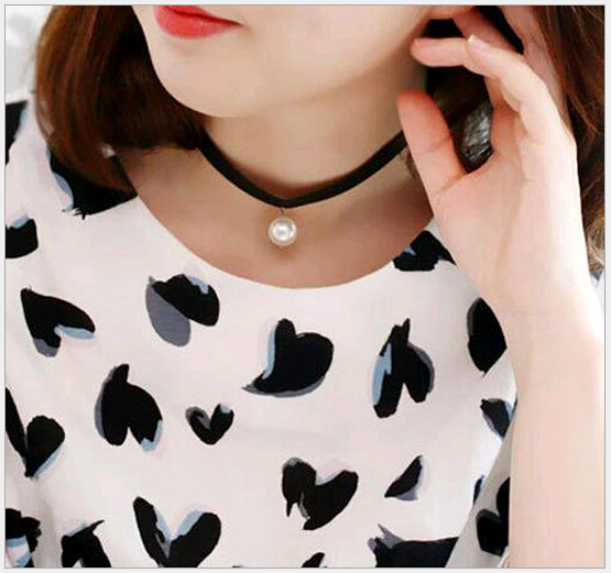 New Korean Lace Neck Necklaces Collar Style Teen Black Velvet Pearl Choker Necklace Collars Bone Goth Rock Torques with pendant