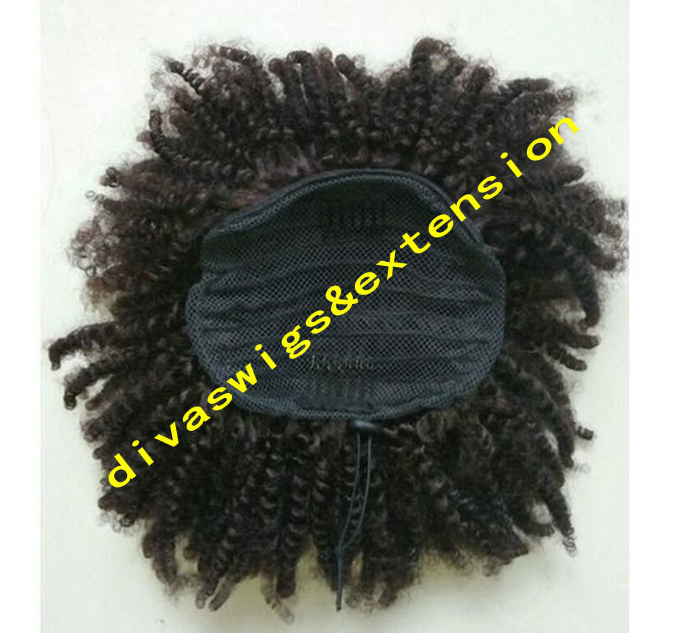 Women human Drawstring Ponytail Extension, African American Short High Afro Kinky Curly Hairpiece, Human Puff Hair pony tail For Black Women