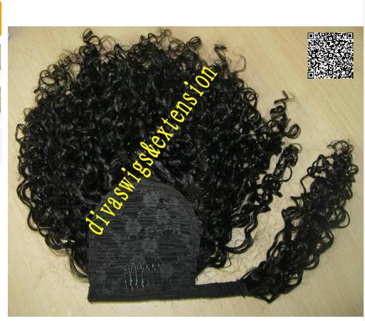 Hot Selling Human Hair Ponytails Hairpieces For Black Women KINKY CURLY Brazilian Vigin Hair Drawstring Ponytail Hair Extension