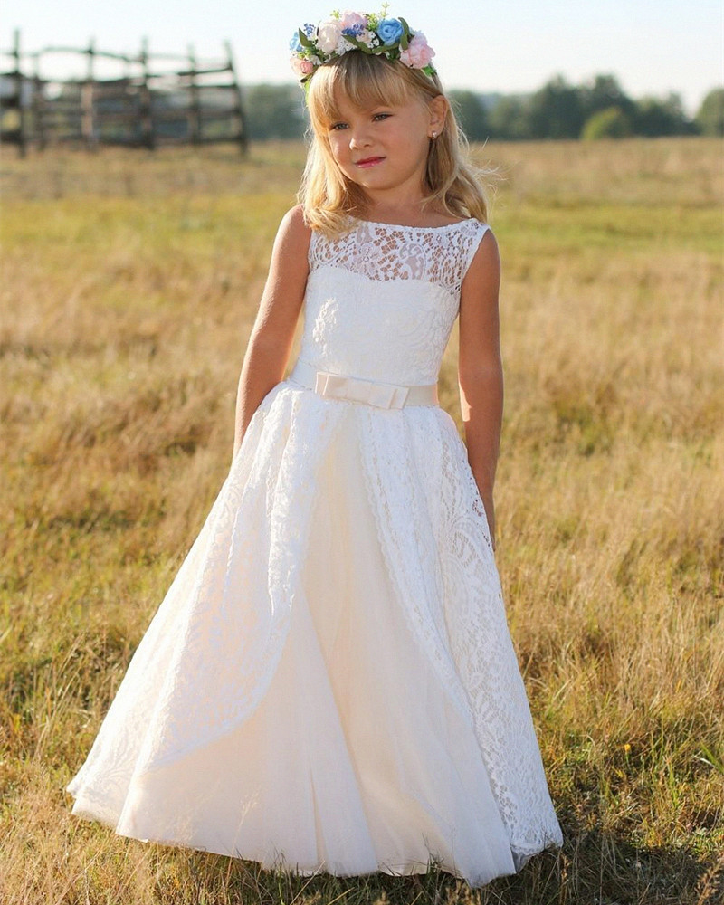Boho Flower Girl Dresses For Wedding With Criss Cross Back Tea Length Pageant Dress Princess Gowns