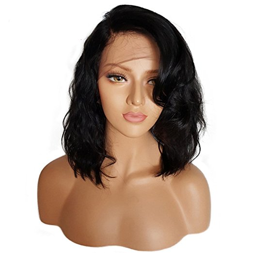 Short Bob Wavy Human Hair Wigs With Bangs For Black Women 100% Unprocessed Virgin Brazilian Full Lace Front Bob Body Wave Wig