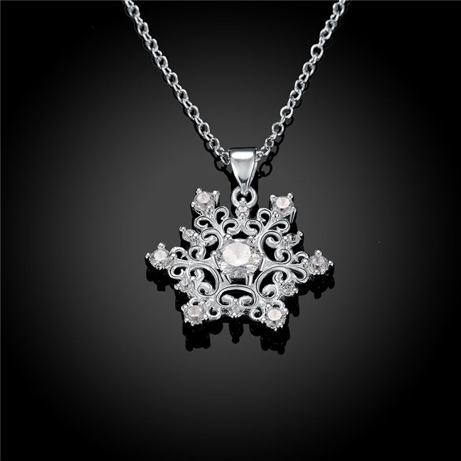 High grade women's snowflake shape Pendant Necklace white gemstone sterling silver plate necklace STSN771,new fashion 925 silver necklace