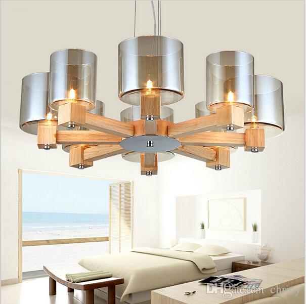 Creative modern OAK pendant light for living room dining room lampadario moderno wood glass led pendant lamp fixtures home lighting