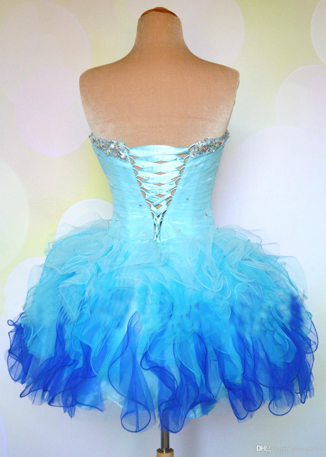 Organza Puffy Short Prom Dresses Sweetheart Beaded Ruffles Pleated Lace Up Sweet 16 Ball Gown Homecoming Dresses Real Photos