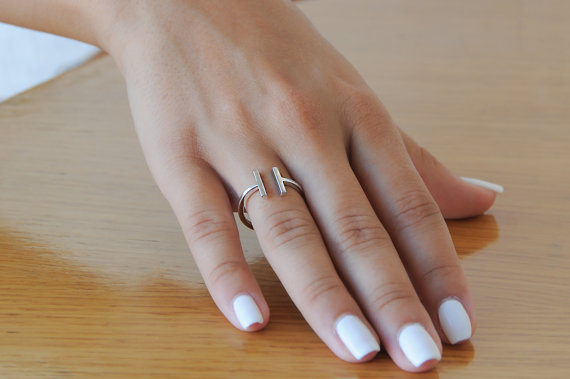 10PCS- R004 Tiny Double Parallel Bars Ring Simple Open Square Bar Rings Adjustable Rectangle Stick Rings Modern Minimalist Rings for Women