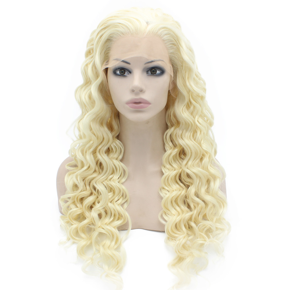 Long Curly light Blond Heat Safe Fiber Hair Lace Front Wig, Blonde 
Long Curly light Blond Heat Safe Fiber Hair Lace Front Wig, Blonde