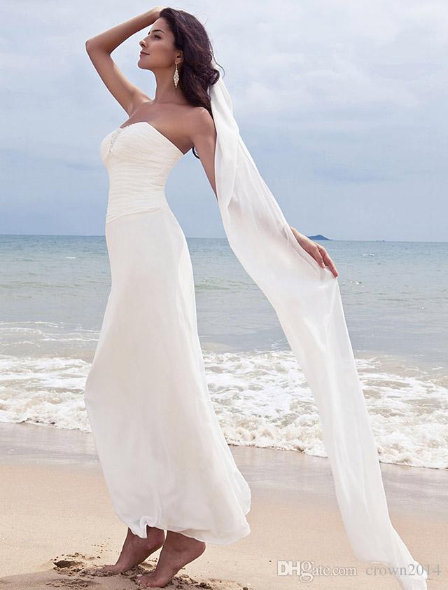 Summer Chiffon Beach Wedding Dress with Sweetheart Beaded Sheath Ankle Length Pleated Backless Bridal Gowns vestido de novia