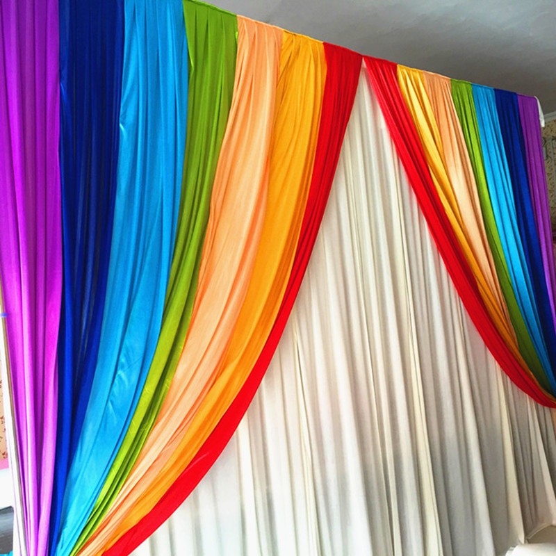 3 x 3 M Ice Silk cloth Graduation Wedding Background Decoration Baby Baptism Kids Shower Party Decor Birthday Backdrop Curtain Rainbow Grand Event Sta