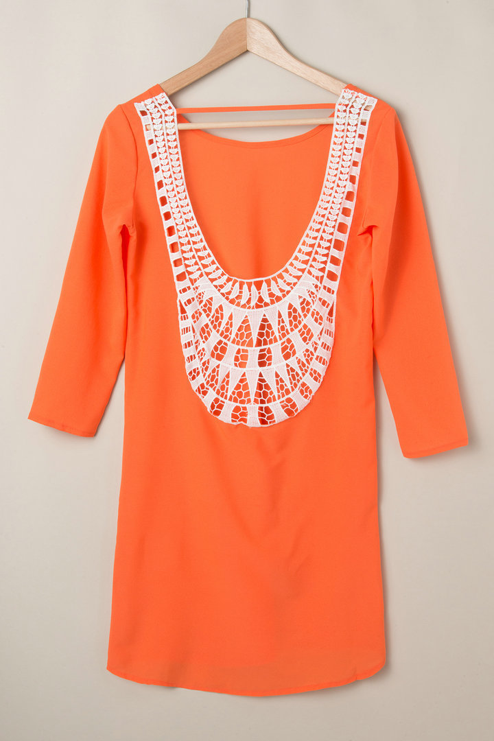 New Sexy Women Chiffon Lace Dresses Lady Solid Color Hollow Long Sleeve Dress S-XXL Free shipping