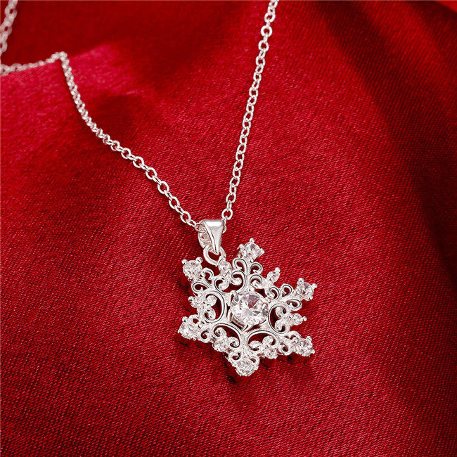 High grade women's snowflake shape Pendant Necklace white gemstone sterling silver plate necklace STSN771,new fashion 925 silver necklace