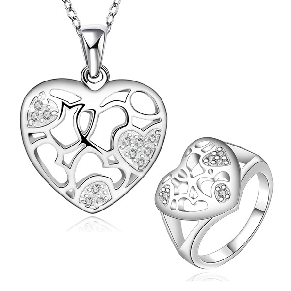 High grade 925 sterling silver Zircon heart-shaped three-piece jewelry sets DFMSS743 Factory direct sale wedding necklace earring ring