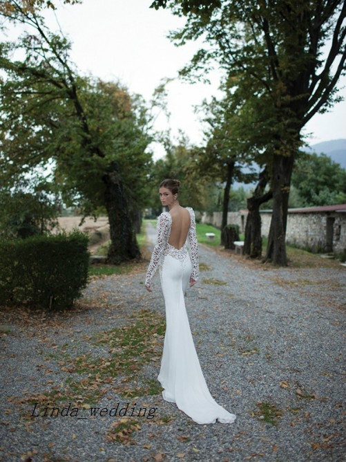 Free Shipping Elegant Beautiful Trumpet Mermaid Sweetheart Long Sleeves Applique Sweep Brush Train Wedding Dresses Bridal Gowns