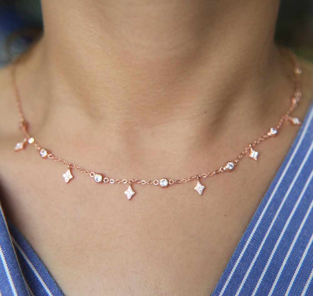 for Choker Necklace Women - Gold Rose Rhodium 337cm Dia Shape CZ Drop Charm Fashion Jewelry 4